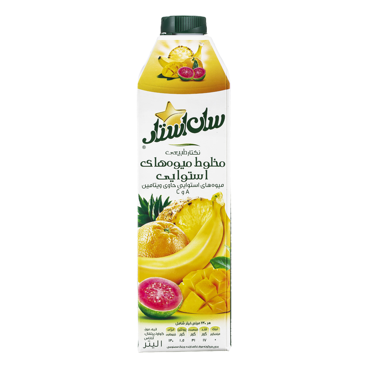 سان استار آبمیوه مخلوط میوه های استوایی  1لیتر