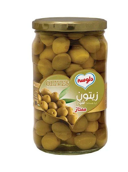دلوسه زیتون شور باهسته شیشه 680گرمی
