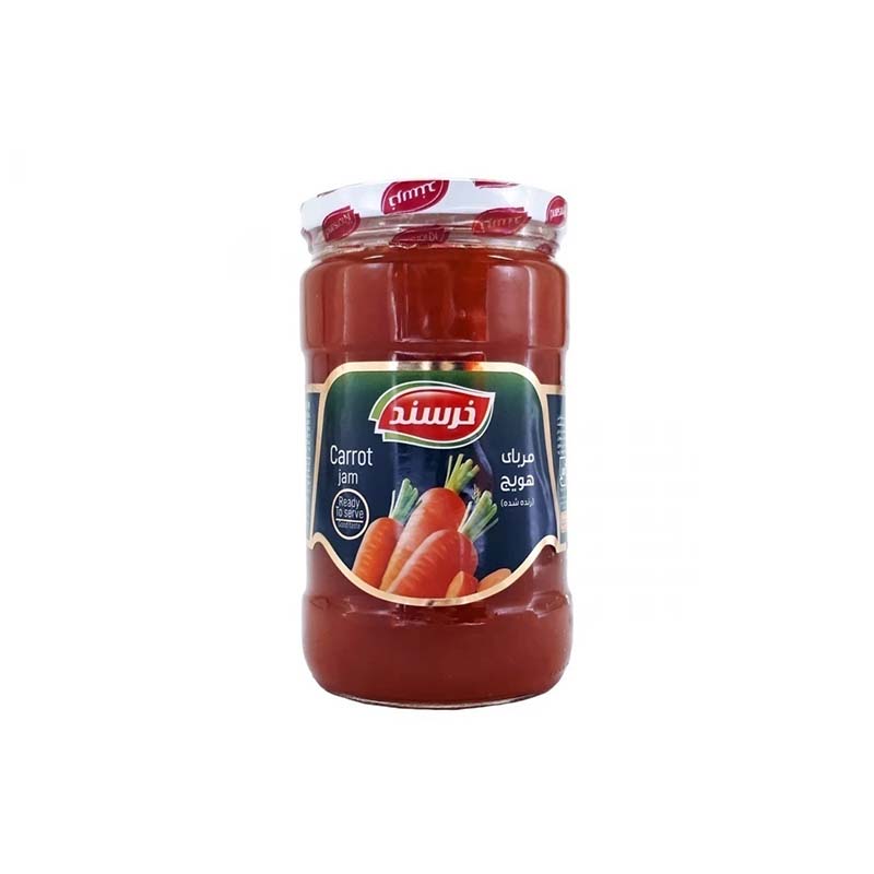 خرسند مربا هویج رنده شده شیشه چهار گوش 300 گرمی