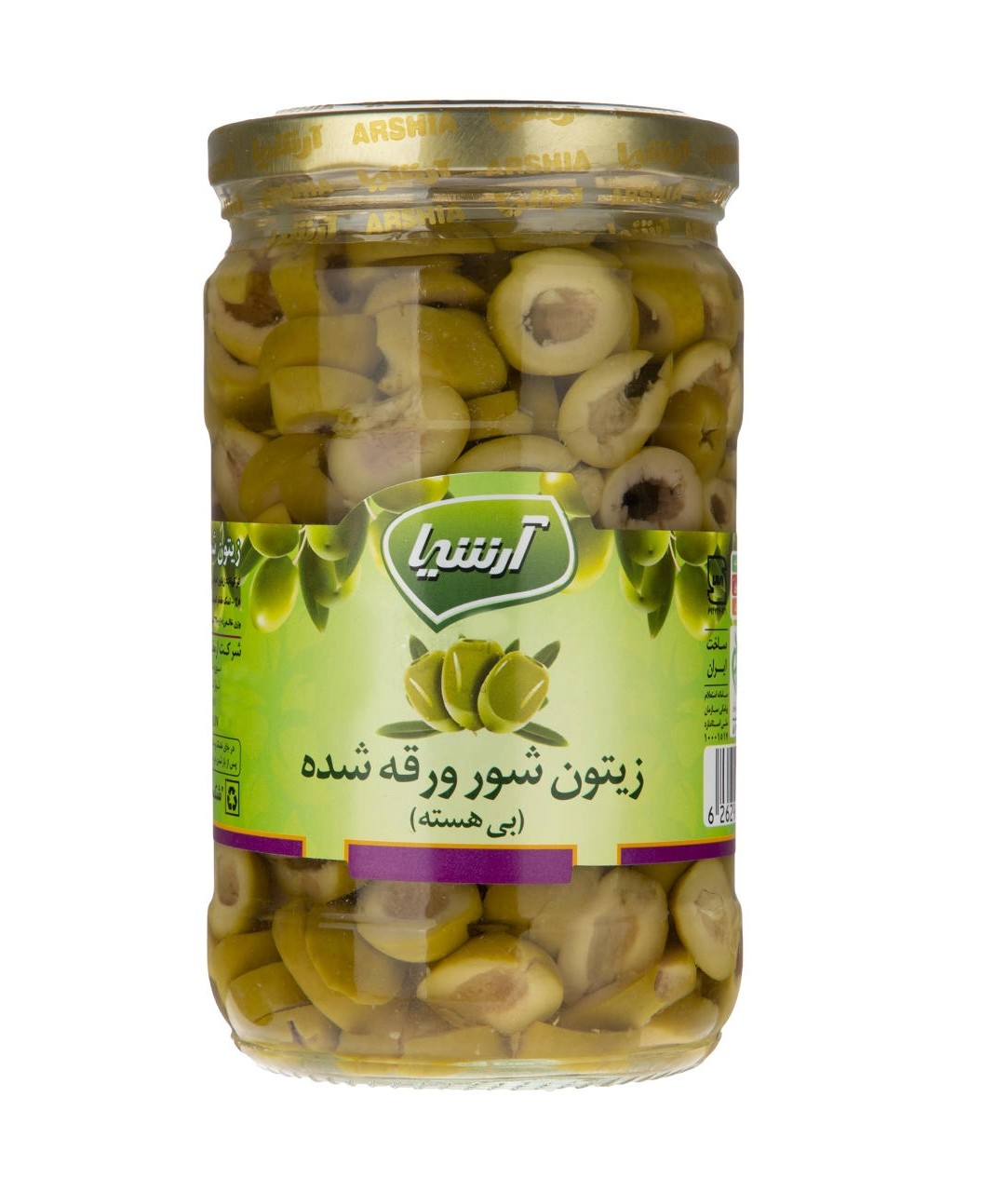 آرشیا زیتون شور ورقه شده بی هسته 660 گرمی