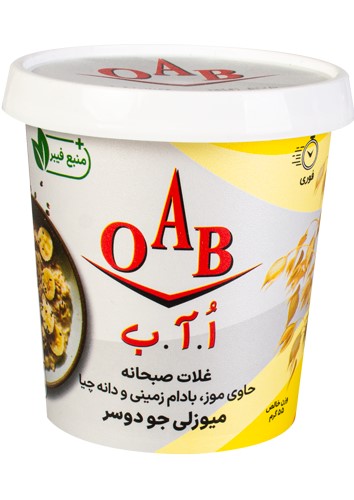 او . آ . ب غلات صبحانه حاوی موز و بادام زمینی و دانه چیا 55 گرمی